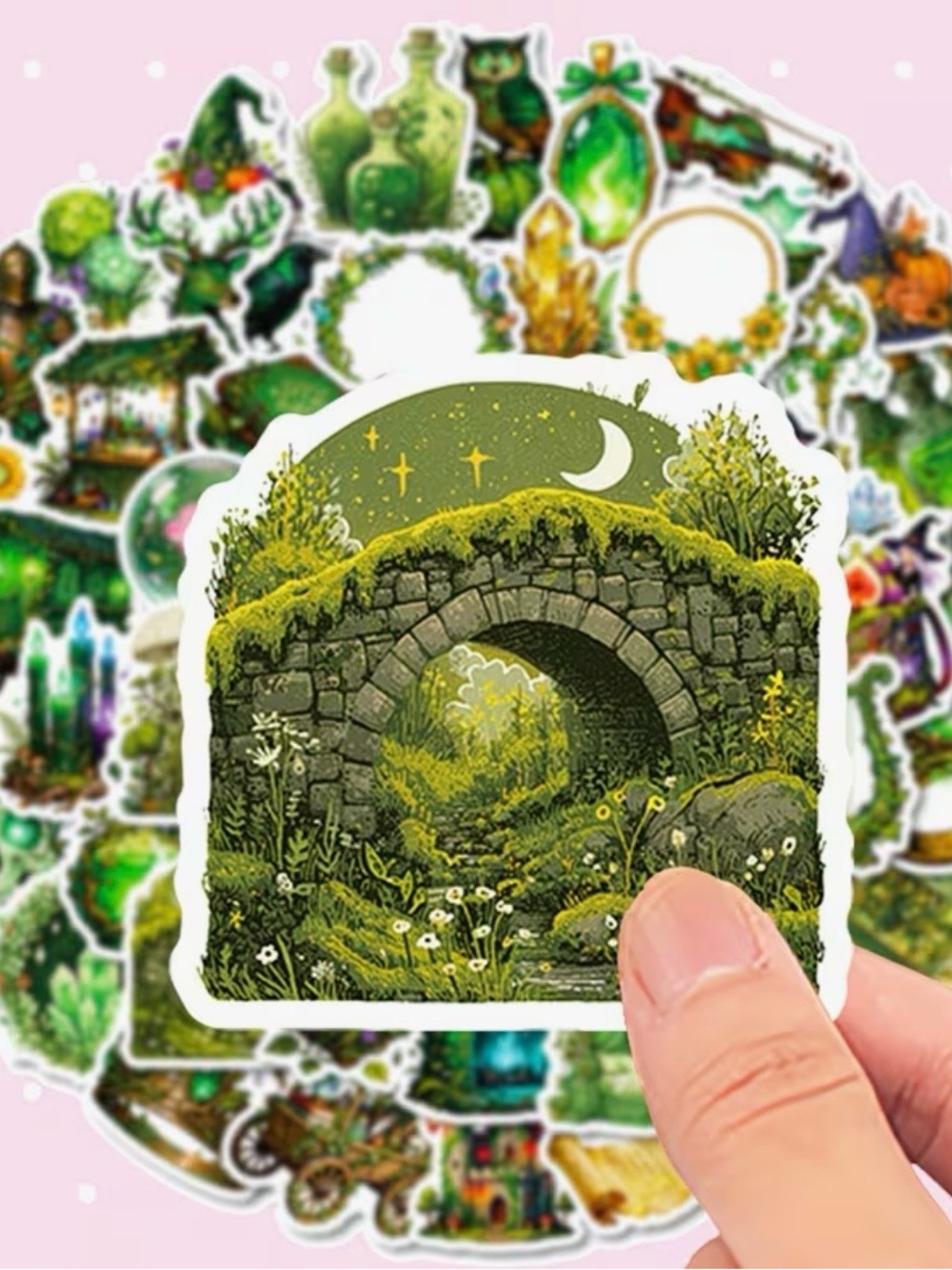 56 Magic Green Forest Stickers Moss Mushrooms Compass Owl Trees Witch Crystals